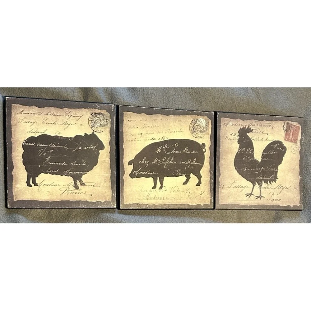 Wooden Farmhouse Style Wall Hangings Pig, Lamb & Chicken Wall Hangings Vintage